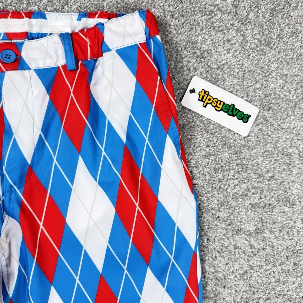 Tipsy Elves Men's American Argyle Golf Pants Red White Blue Patriotic Size L NWT - Picture 8 of 14